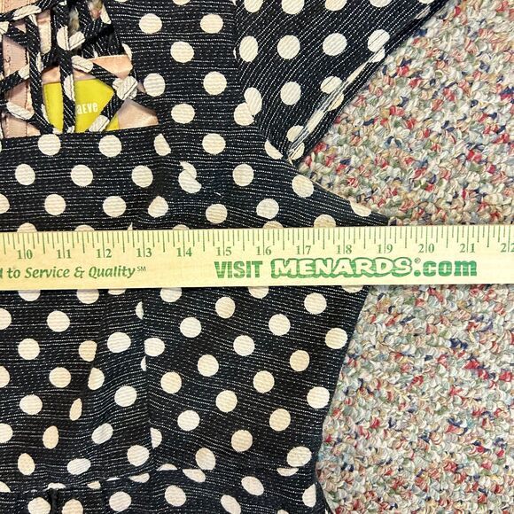 Anthropologie Maeve Nikola Black Cream Dot Print Lattice Neck SS Dress Size 12 - Picture 13 of 16